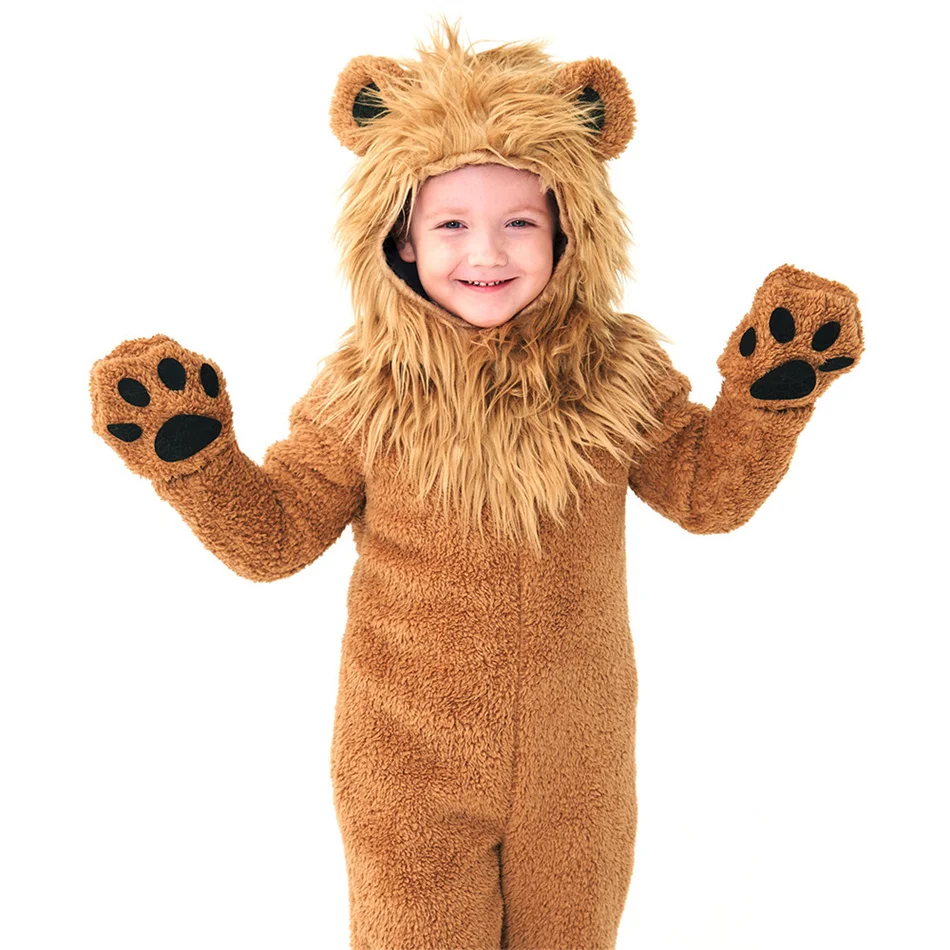 Kids Lion Stage Play King Performance Outfit Children Animal Fluffy Theme Party Costume Adult Dress Up Carnival Festival Clothes