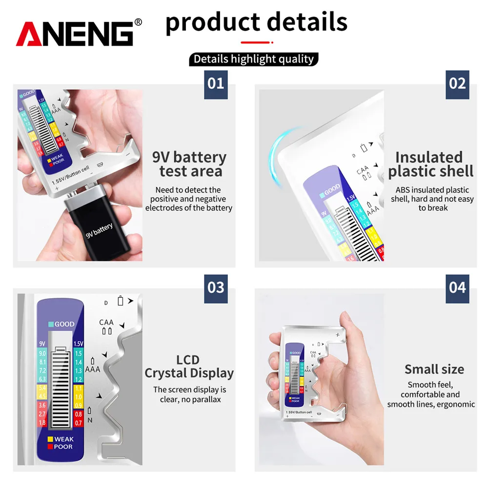 ANENG LCD Display C  AA AAA D N 9V 1.55V Universal Button Cell Battery Tester Volt Capacity Check Detector Capacitance Tool
