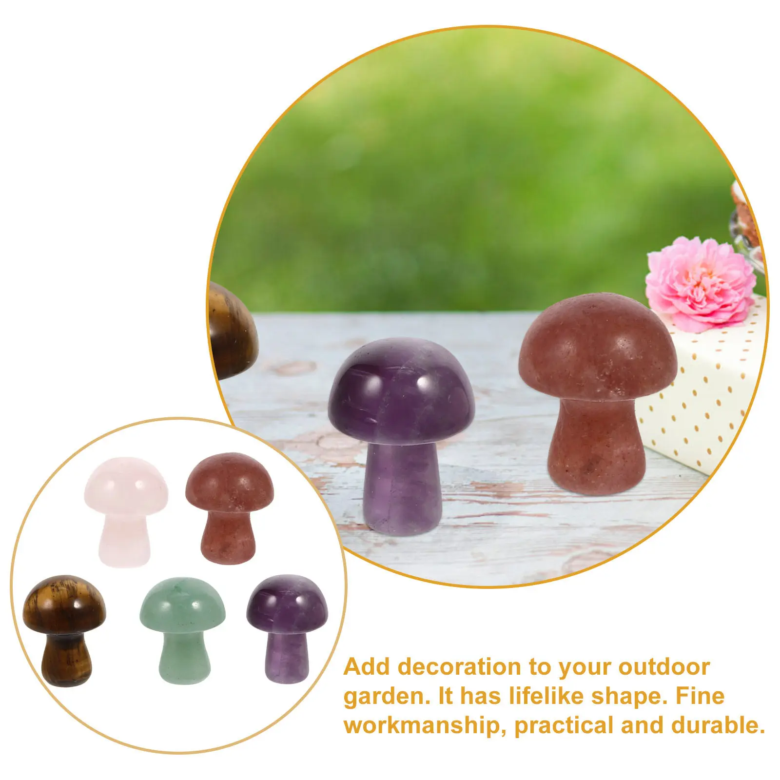 10Pcs Mini Mushroom Crystal Stone Decor Mushroom Shape Ornament Indoor Outdoor Garden Terrarium Fish Tank Decoration Mini Decor