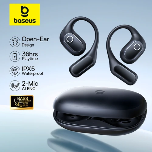 Baseus Eli 2i Fit auriculares abiertos inalámbricos verdaderos Bluetooth 6,0 ganchos para la oreja auriculares IPX5 auriculares deportivos impermeables Bass Boost