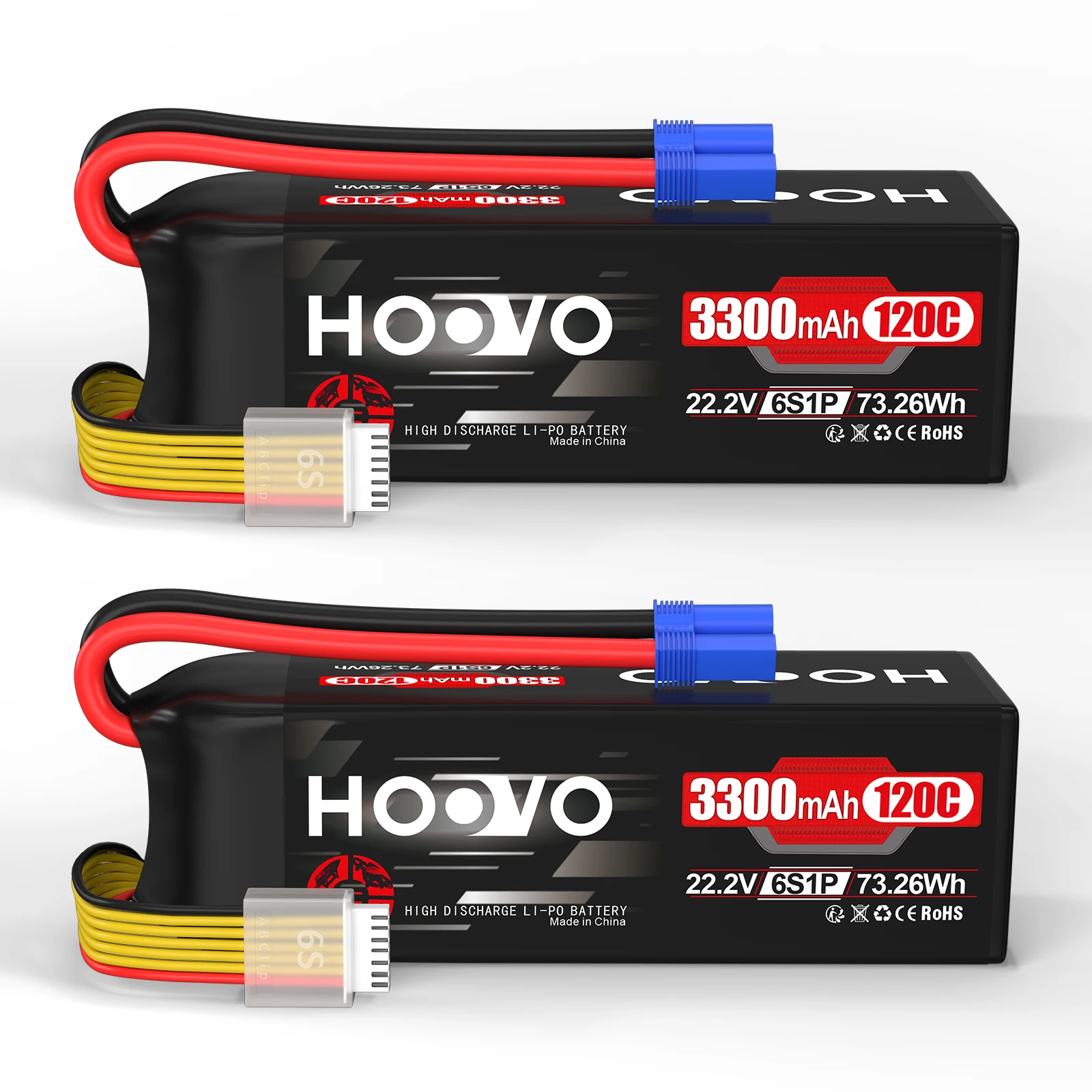 HOOVO Lipo Battery 6S 3300mAh 22.2V 120C RC Battery with EC5 Connector SoftCase for RC Car Airplane Boat Truck Drone, FPV Hobby