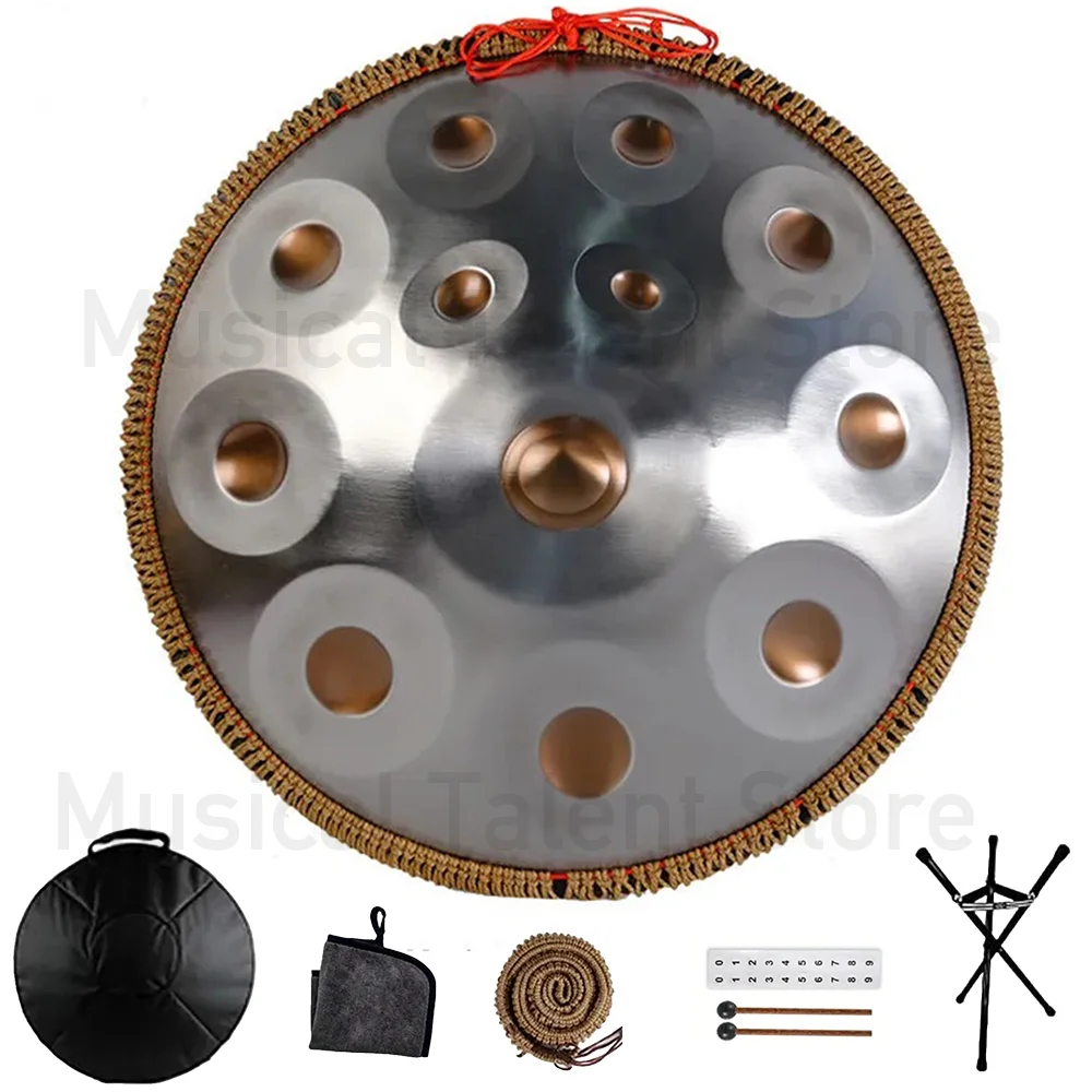 Handpan Trommel in d Moll Kurd 9 10 12 14 Noten 440Hz 432Hz 22 Zoll Stahl Hand Trommel mit Rand gewebt Rattan Rucksack Professional