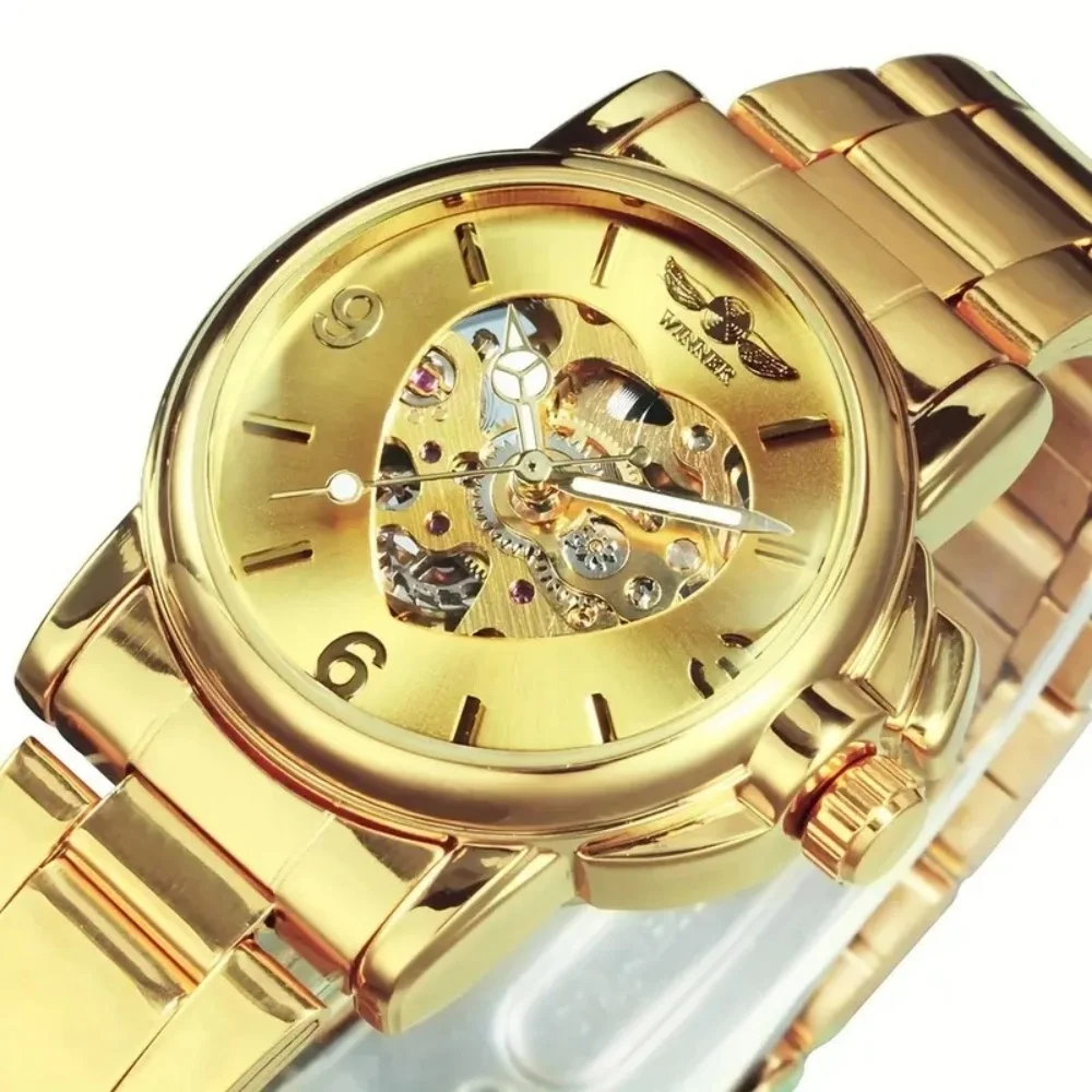 

Women's Automatic Mechanical Watch - Luxurious Gold-Tone Skeleton Dial with Luminous Hands, Stainless Steel Strap, Suitable for Formal and Casual Occasions, Non-High-End Everyday Watch - Ideal Gift for Women for Christmas, Birthdays, New Year, and Perfect