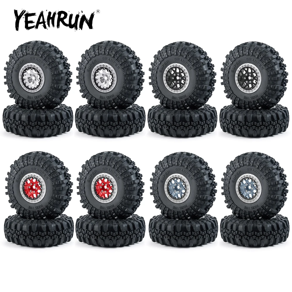 YEAHRUN 2.2 inch Metal Beadlock Wheel Rims & Rings & Rubber Tyre Tires Set for Axial SCX10 Wraith RBX10 TRX-4 1/10 RC Car Parts