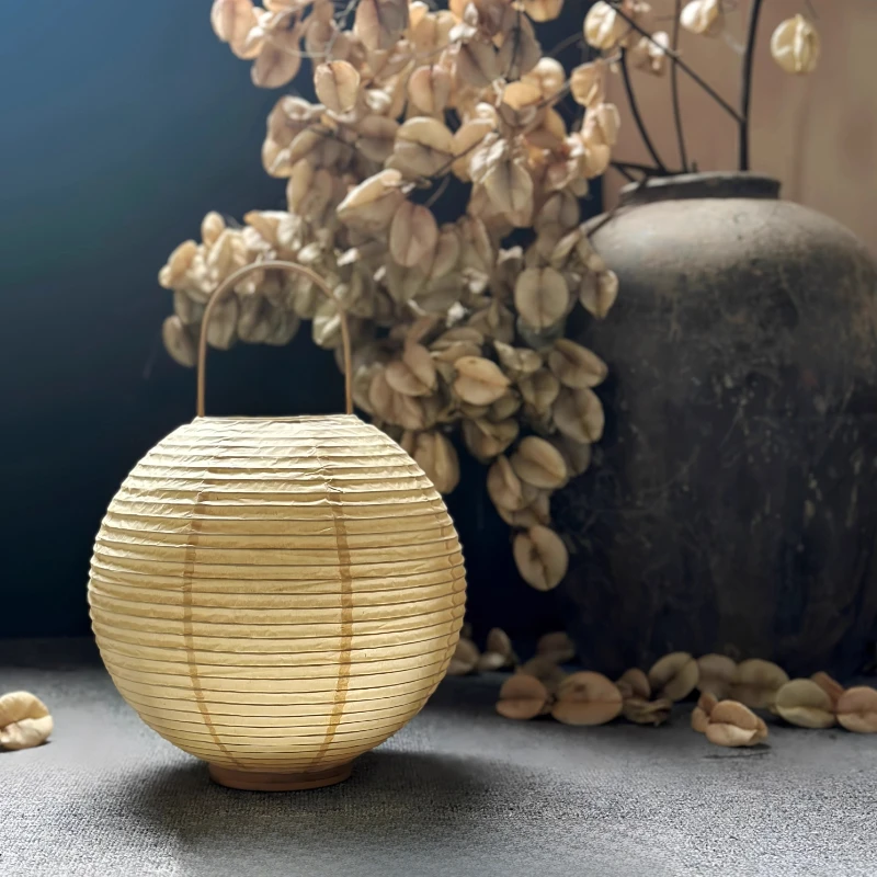 Japanese Retro Spherical Rice Paper Table Lamp Portable Living Room Bedroom Tea House Restaurant Atmosphere Handheld Desk Lights