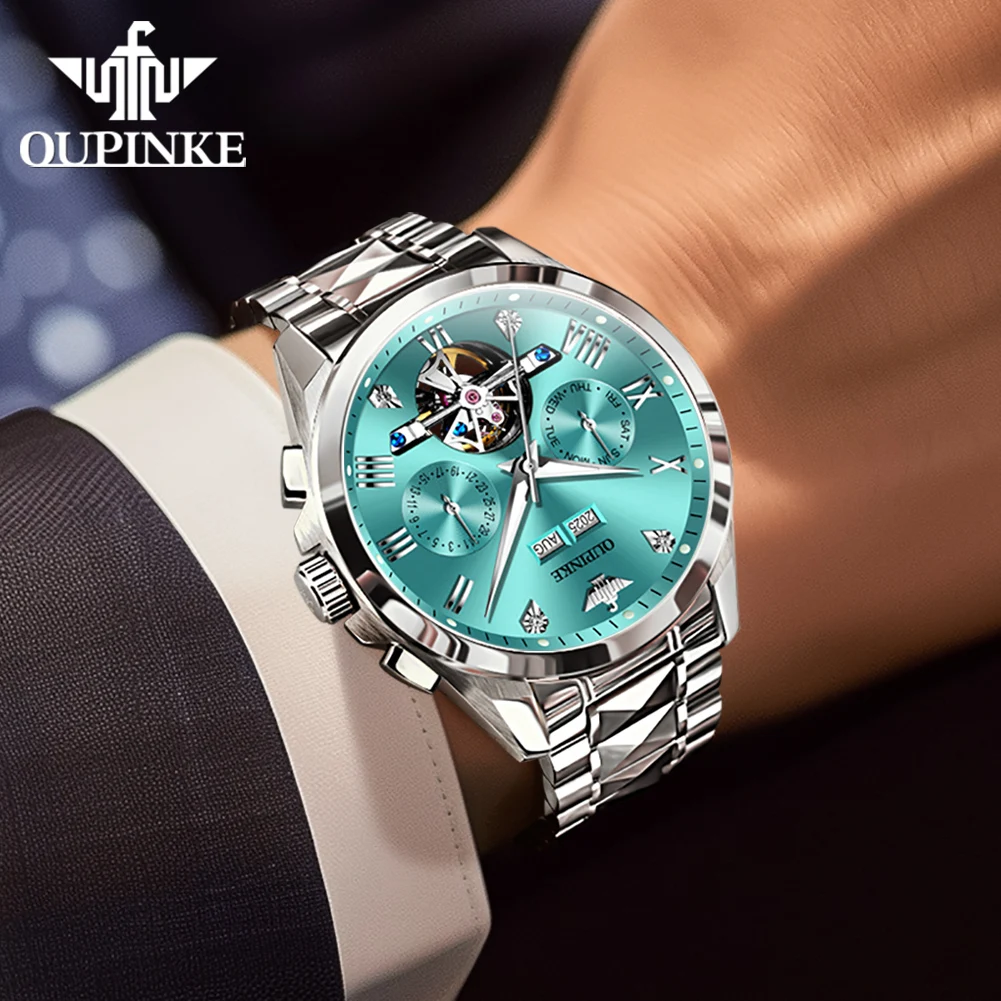 OUPINKE 3240 Skeleton Men's Watches 50m Waterproof Automatic Mechanical Watch Sapphire Luminous Date Tungsten Steel Brand Watch