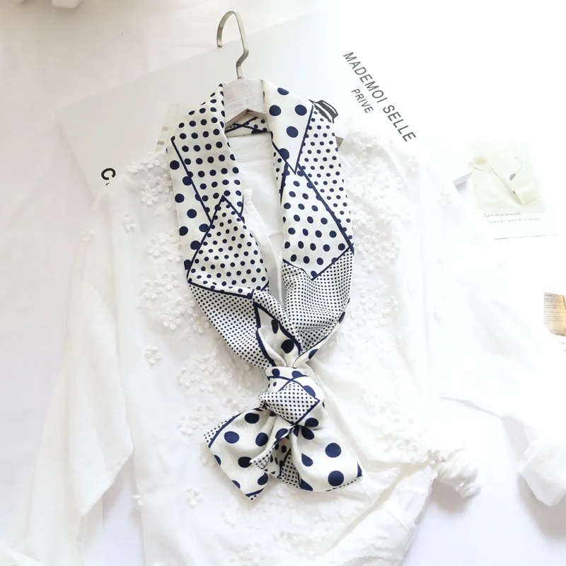 Spring Women\'s Silk Neckerchiefs Double-sided Chain Print Narrow Long Satin Scarf For Women Hair Scarf Infinity Scarf 15CMX145CM