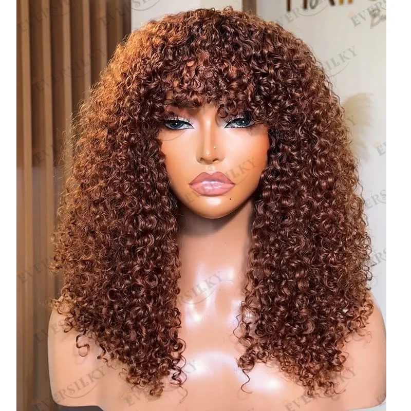 الزنجبيل أوبورن براون غريب مجعد 100% شعر الإنسان كامل الدانتيل الباروكات مع شعر الطفل شعري طبيعي مجعد هامش 5x5 HD الدانتيل الباروكات #4