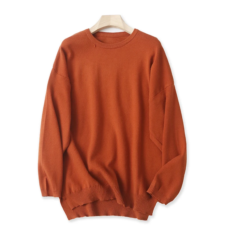 

Autumn New Faion Loose round Ne Long Sve Pure Color Knitted Sweater Women's Comfortable Warm Color Knitwear