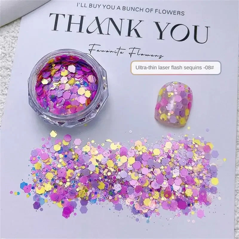 1 กล่องเล็บ 3D Ultrathin สีสันรอบเล็บ Glitter Flakes ขนาดผสม Sparkly Paillette สําหรับเล็บอุปกรณ์เสริมเล็บ