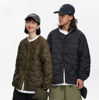 ฤดูหนาวคู่เสื้อแจ็คเก็ตสามหลักฐาน 90 กํามะหยี่คอสีทึบ vintage Maillard เสื้อแจ็คเก็ตลงไม่มีปกขนาด 2XL