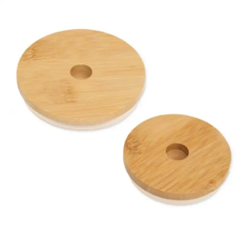 62/68/70/86mm Reusable Bamboo Wood Lids for Mason Jar Lid with Straw Hole Silicone Seal Ring Wide Mouth Cup Seal Covers Caps