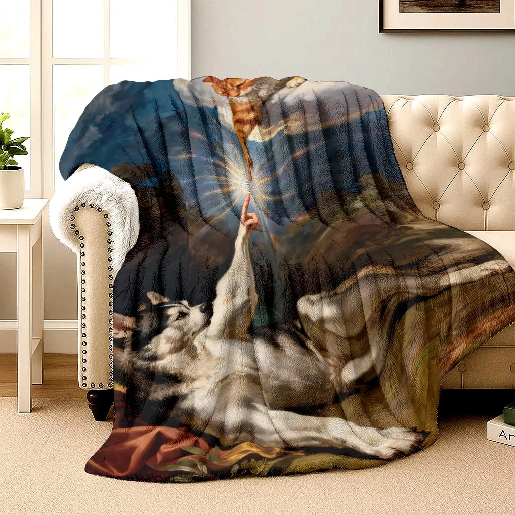 Theme of Fun Artistic Adaptation Flannel printed blanket suitable for all seasons suitable for living room office sofa travel