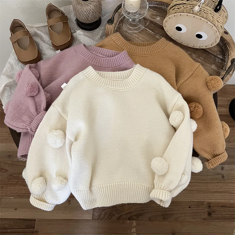 

Girls' Base Sweater Autumn Winter New Style Girls' Top Winter Knitted Sweater Children's Thickened Clothing
