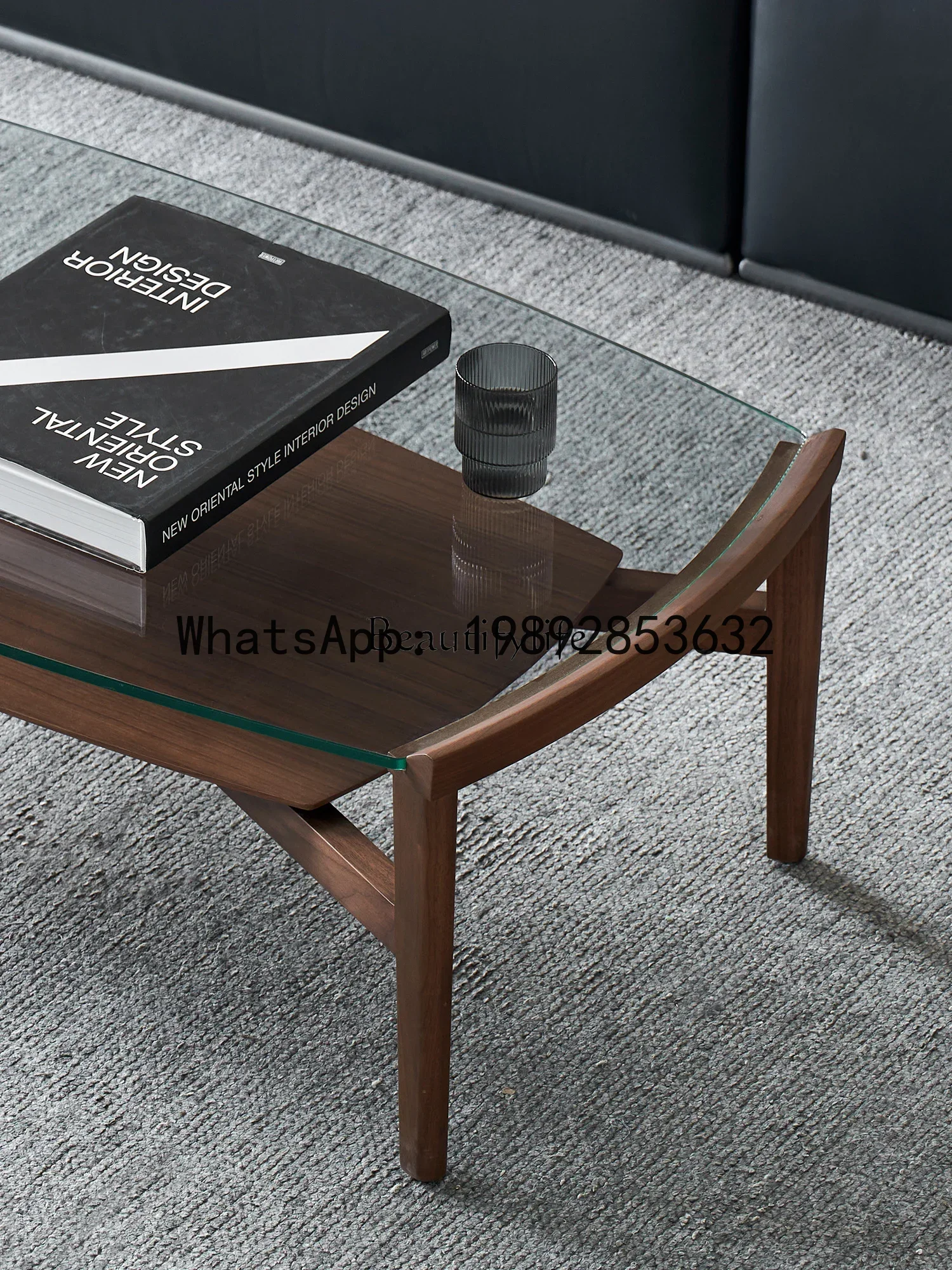 XL الجوز الأسود الخشب الصلب الزجاج الحديثة بسيطة غرفة المعيشة شقة صغيرة طاولة شاي