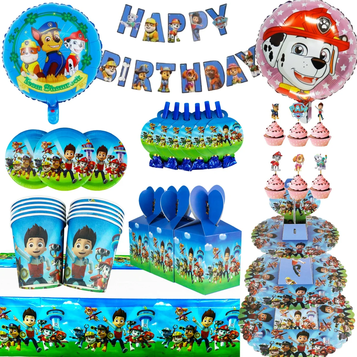 Juego de globos para fiesta de cumpleaños de la Patrulla Canina, vajilla desechable, decoración, plato de taza para Baby Shower, bolsa de papel de fondo, Patrulla Canina