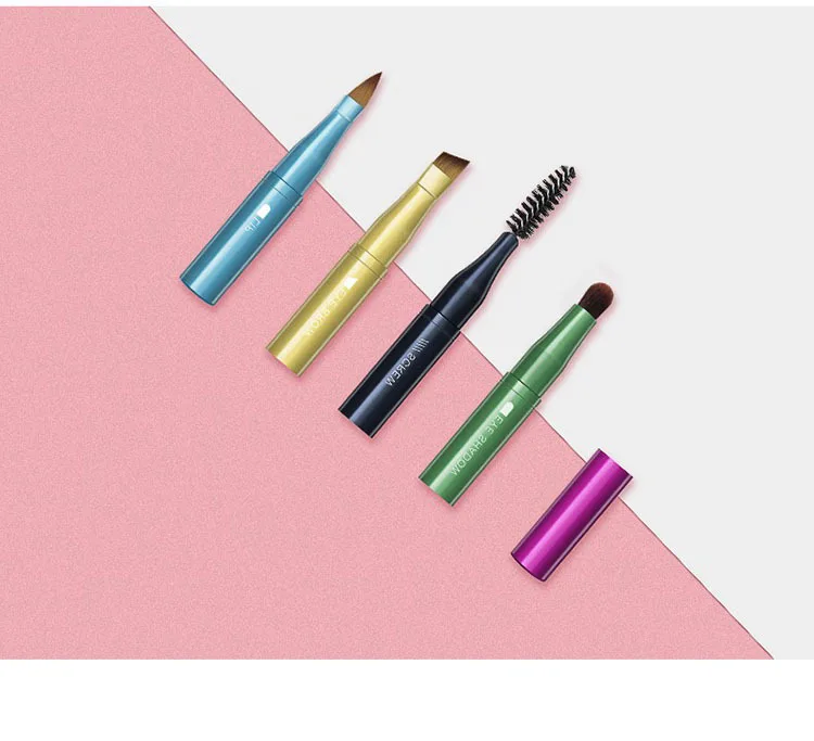 Detachable 4-in-1 Makeup Brush Set Soft Bristles & Sponge Applicator for Lips and Eyeshadow Portable with ABS Handle