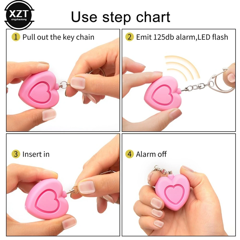 휴대용 비상 소녀 여성 보안 경보, 호신 130 DB 데시벨, LED 조명 포함, 안전 키 체인 페던트, 늑대 방지, 신제품