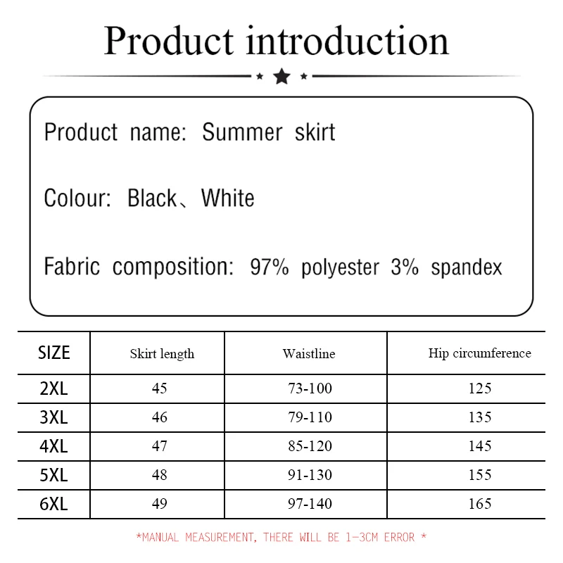 Falda informal de talla grande para mujer, prenda de poliéster en capas en blanco y negro, holgada y cómoda, sin forro