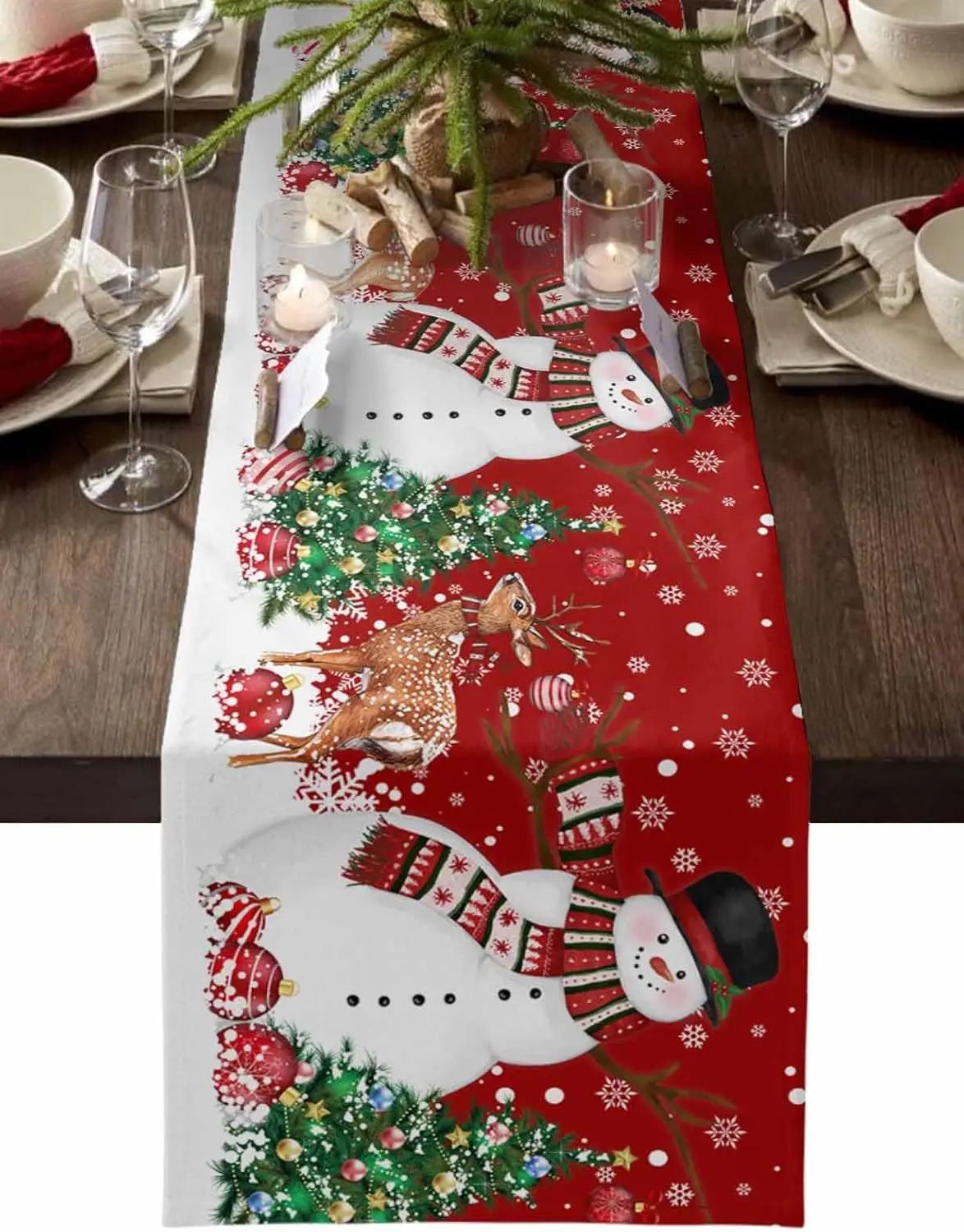 Christmas Tree Snowman Elk Table Runner Table Decor Winter Xmas Ball Snowflake Kitchen Dining Table Runners Christmas Decoration