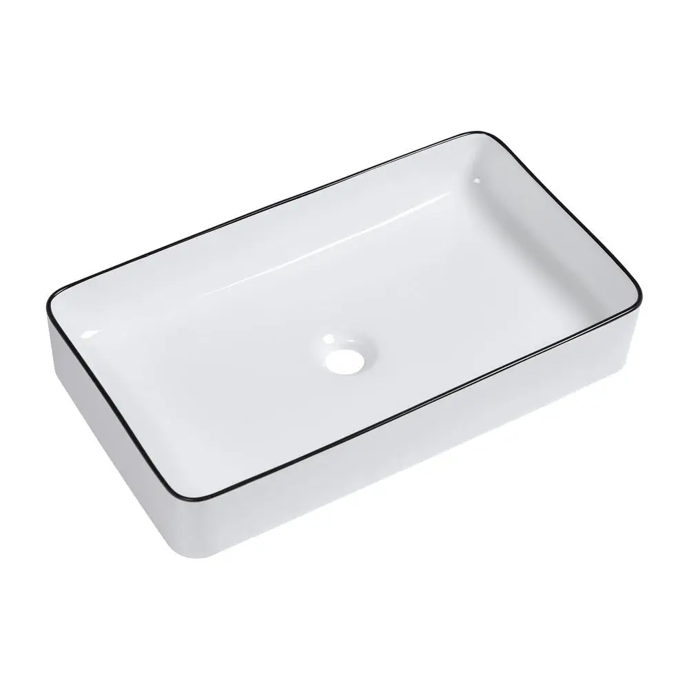 Modern Rectangle White Bathroom Sink 24x14 Inch Easy Install Stain Resistant Ceramic Basin IAMPO Certified Brand