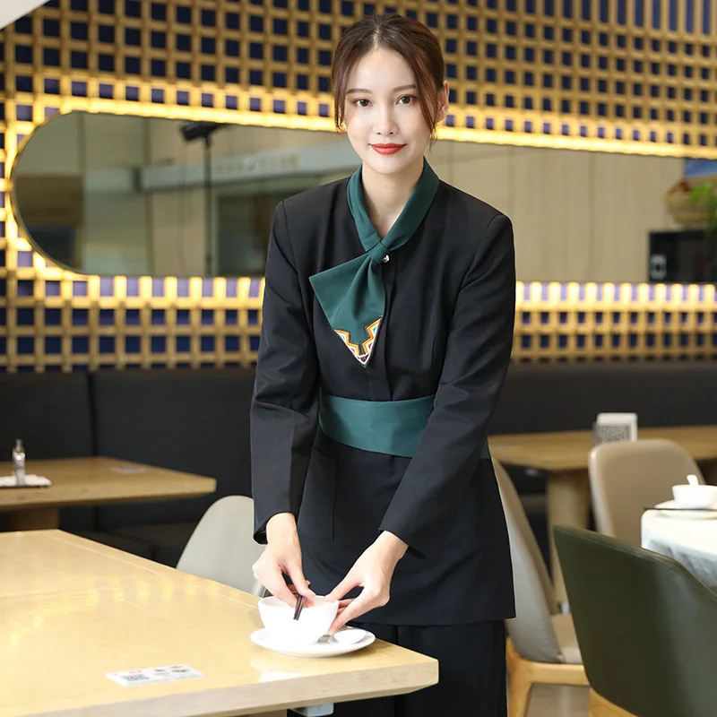 Hotel Arbeitsuniformen Herbst Winter Frauen Hot Pot Restaurant BBQ Restaurant Teehaus Chinesischen Stil Kellner Langarm Unisex
