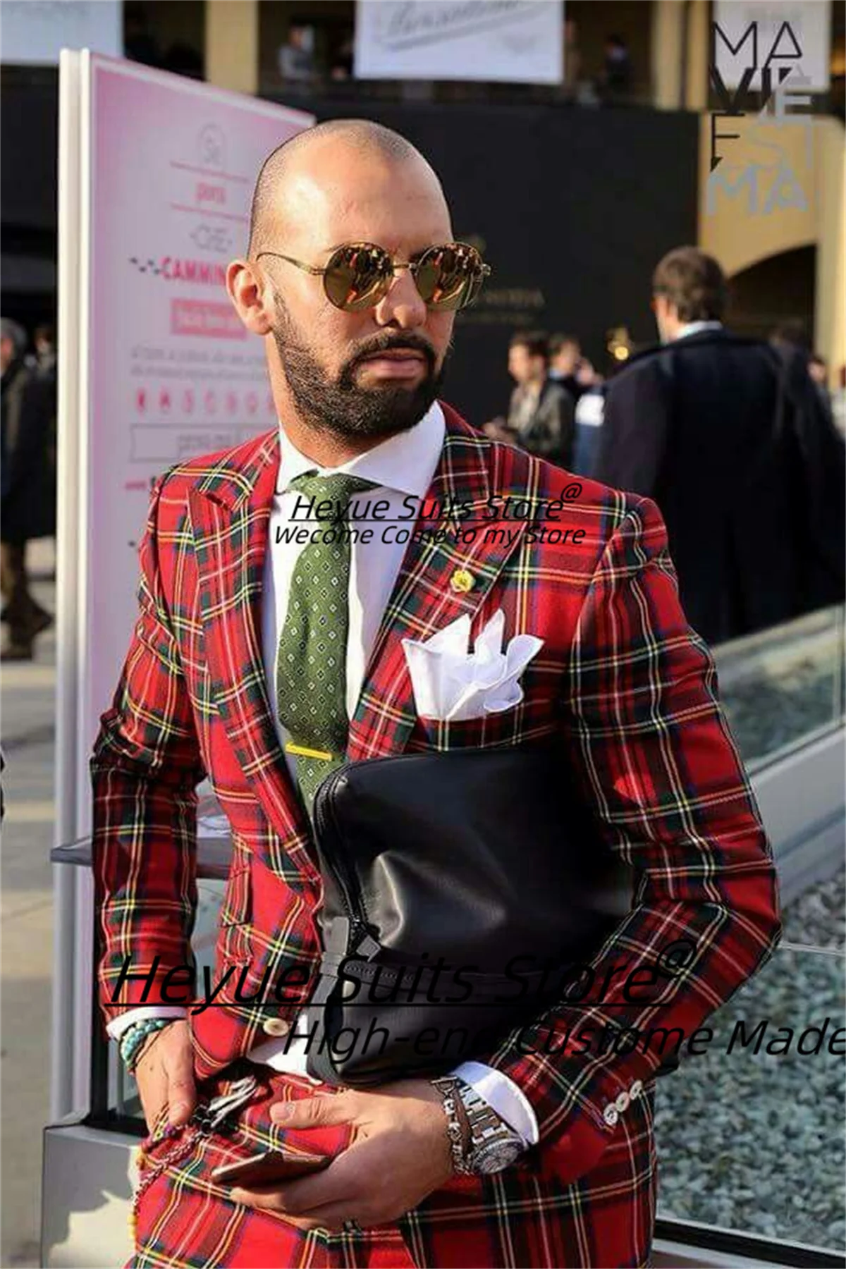 ファッション赤チェック柄男性スーツカスタマイズされた新郎タキシードスリムフィットピークラペル男性ブレザー 2 個セットハンサム trajes パラやつ