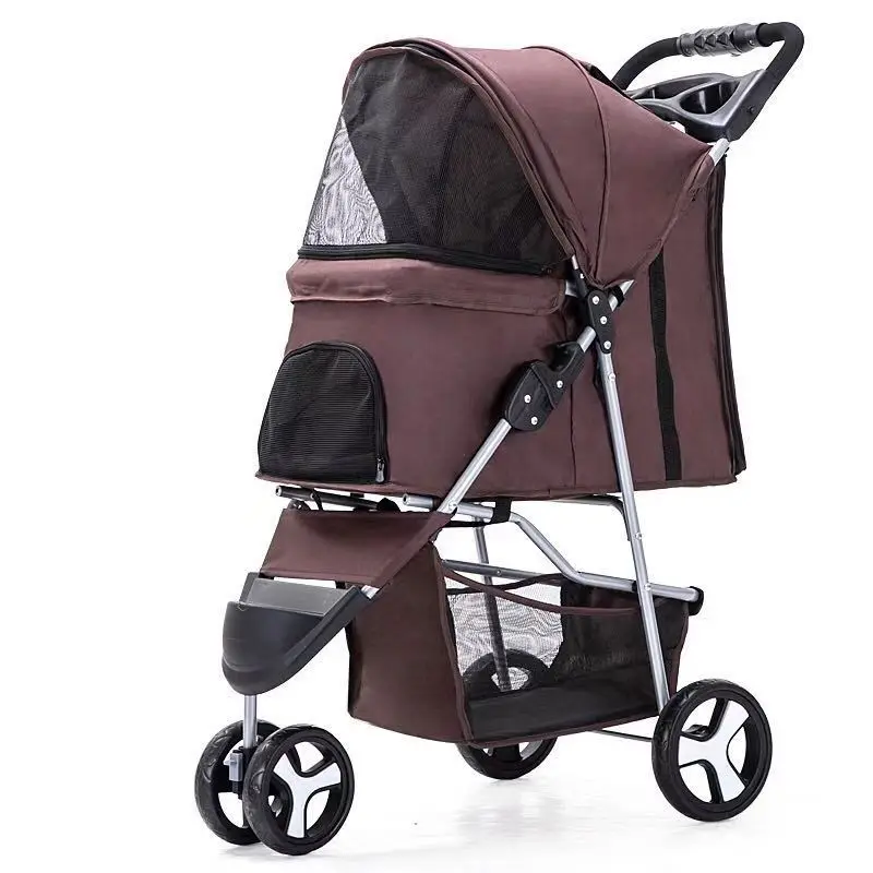 

4 Wheels Pet Travel Trolley Cat Dog Jogger Stroller with Cup Holder and Storage Basket Pet Pushchair Collapsible Portable Cart