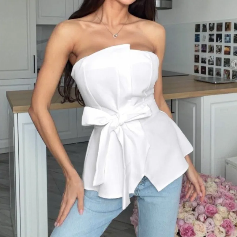 

Tsiisd Summer Sexy Strapless Women's Tank Top Lace-Up Slim Casual Fashion Streetwear Party Clubwear Y2k Top Women's Vest 2026