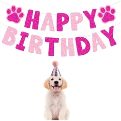 Pink Pet Dog Happy Birthday Party Banner Charming Pink Paper lettere mobili Banner di buon compleanno per la decorazione della festa di compleanno