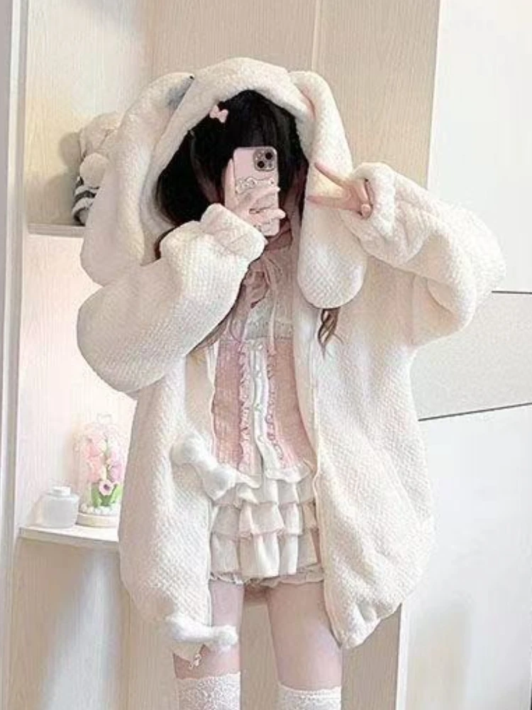 Kawaii mignon élégant Y2k manteau veste femmes hiver veste ample doux à capuche épais bouton Parkas hauts mode japonaise nouvelle femme
