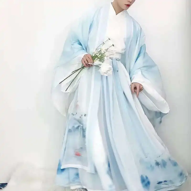 Male Student Hanfu Blue&White Dyeing 3Pcs Sets Halloween Cosplay Costume Chinese Traditional Party Outfit Plus Size For Men