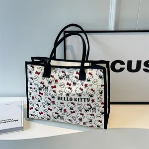 Newcartoon hello kitty bir sevimli, çok yönlü omuzdan askili çanta büyük kapasiteli depolama, kitap öğrenci, sınıf, seyahat çantasıel çantası askılı çanta En çok satılan 12 el çantası hello kitty-no. 9