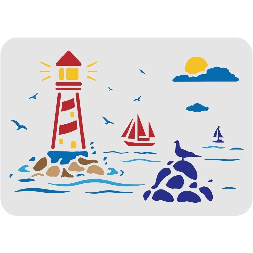 

Ocean Lighthouse Painting Stencil in Large Sizes 11.6x8.3 inch Plastic Stencils Decoration Reusable Stencils for DIY Gifts DIY