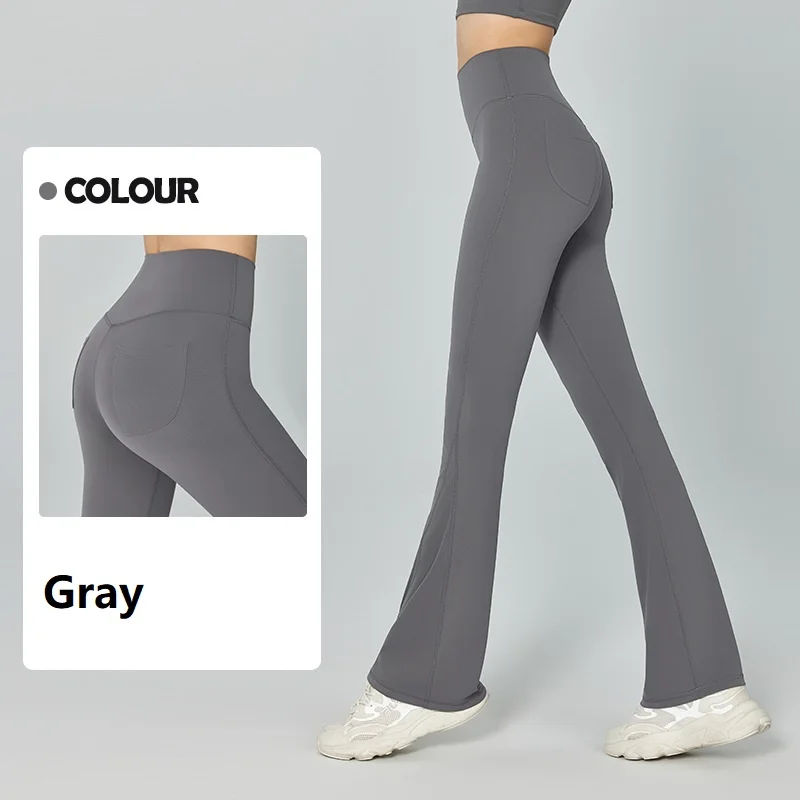 High Waist Yoga Pants Women Hip Lifting Fitness Boot Cut Tight Casual Wear Flare Trousers in Black Gray Green Brown