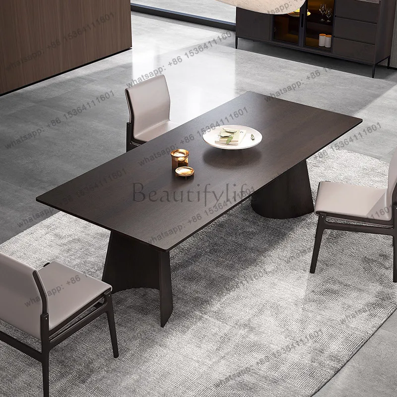 

Minimalist Italian high-end dining table household smoked wood color simple modern rectangular dining table