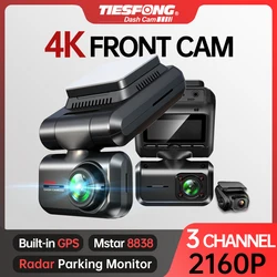 TiESFONG A7 GPS para auto cámara de salpicadero Dual 4K frontal + 1K cámara de cabina con cámara trasera para grabadora de vídeo para automóvil 3CH soporte 24H Monitor de aparcamiento