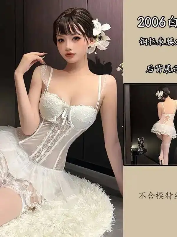 Jedwabna Seksowna Kamizelka z Wkładkami na Biust Gorset Księżniczka Koronkowa Koszulka na Ramiączkach Sukienka Elegancka Gorąca Seksowna Damska Mini Sukienka 2025 Nowa Egzotyczna SM C4D7