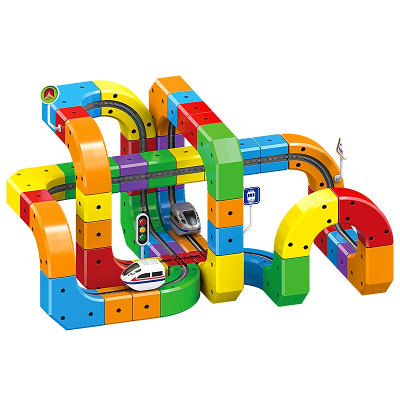 Zestaw Magnetycznych Tory Samochodowych STEM 2025 - Magnetyczny Pociąg Montessori z Napędem, Zrób To Sam, Magnetyczne Tory Konstrukcyjne, Zabawka Edukacyjna