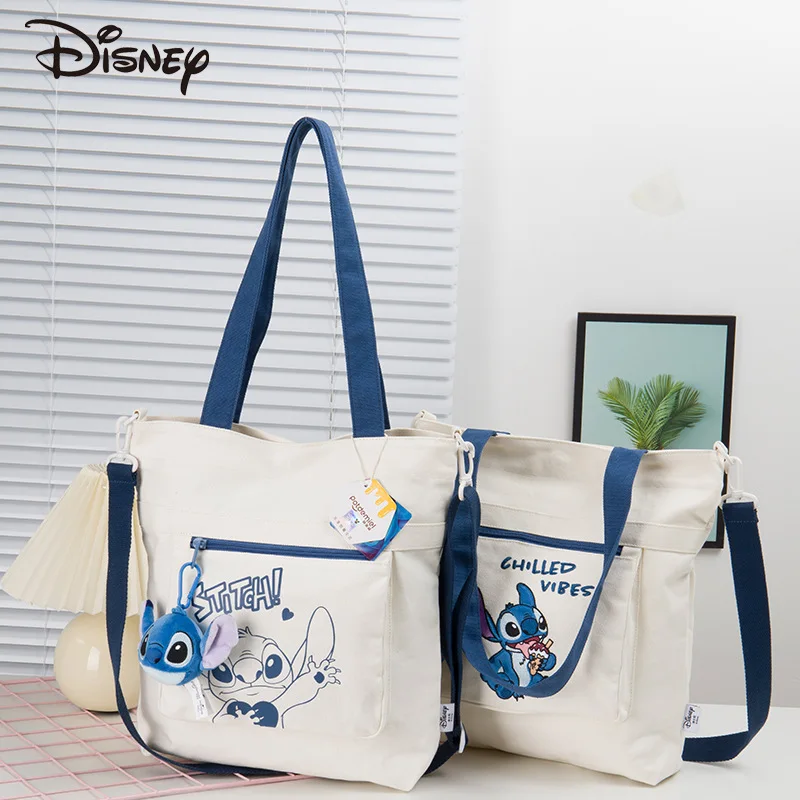 

Холщовая Сумка Disney Stitch для женщин и девушек, вместительная сумка для покупок, Студенческая мультяшная портативная кросс-боди сумка на одно плечо