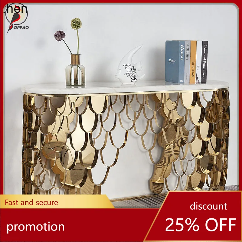 

YFY Simple Modern Living Room Art Console Marble Irregular Wall-Mounted Entryway Light Luxury Stainless Steel