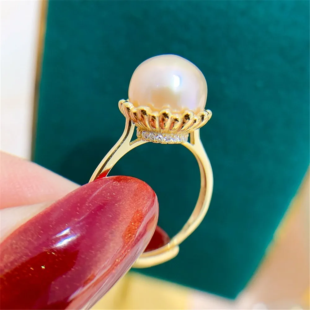 DIY Pearl Ring Accessories S925 Sterling Silver Ring Empty Holder Concealer Ring Silver Jewelry Fit 10-11mm Round Flat Beads