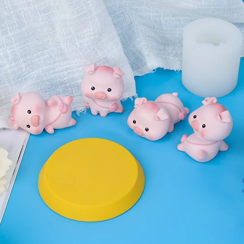 4pcsCute Pig Mold with Different Shapes，Silicone Mold Set Animal Shape，Soft and Elastic，Perfect for Resin、Wax and Clay Making