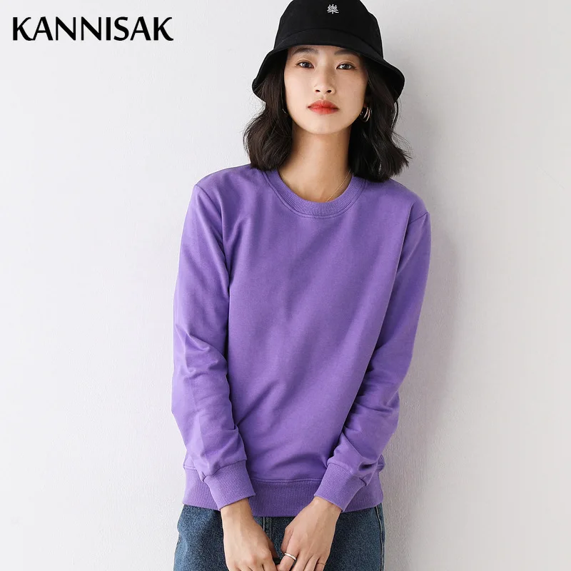 Women Sweatshirt 2024 Spring Autumn Multi-colors Fashion Korean O-neck Cotton Loose Womens Sweatshirts Vintage Solid Pullovers