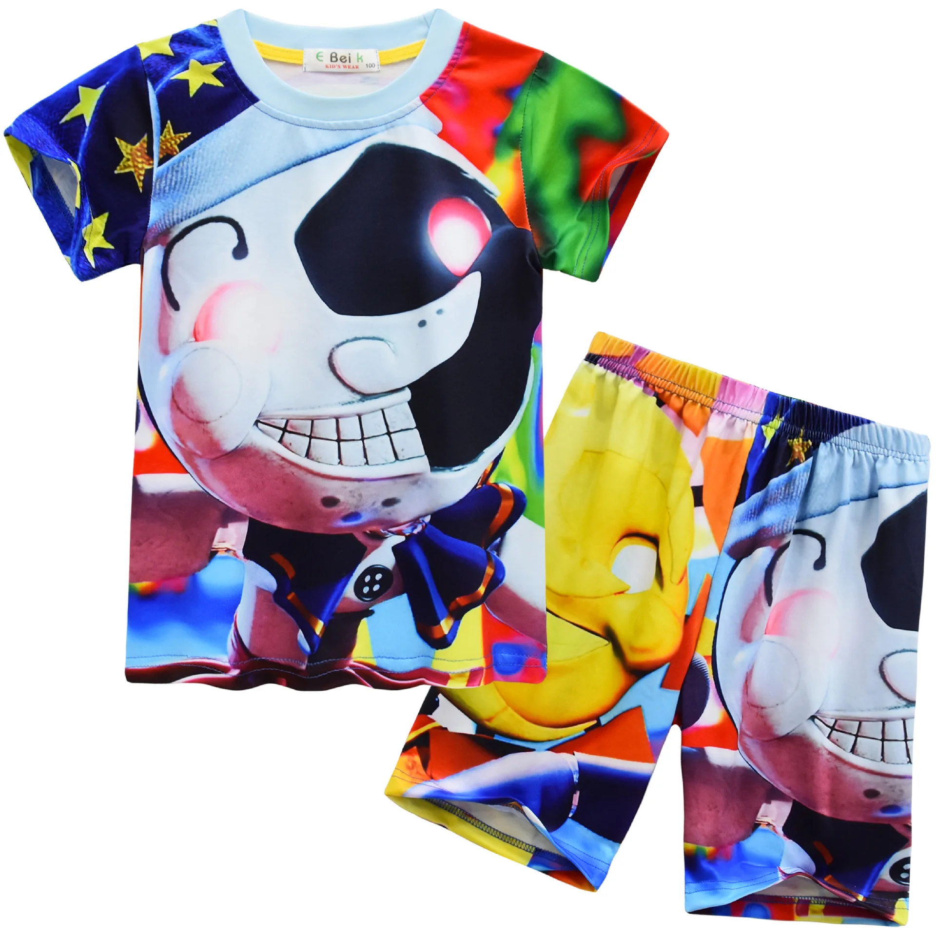 Kids Boys Cartoon Anime Sun Print Short Sleeves T Shirt Top Shorts Pants Set Outfit Halloween Cosplay Costume