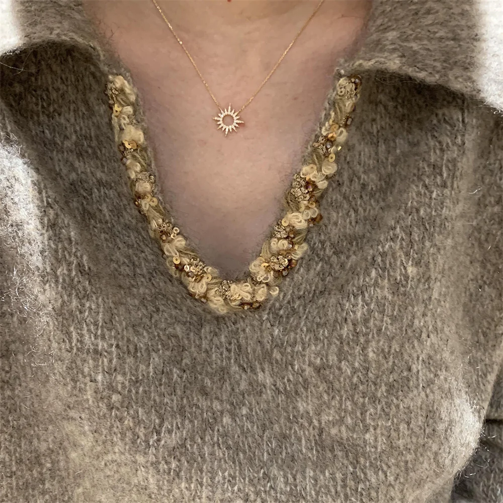 Leichte, luxuriöse Halskette mit Sonnen- und Sternmotiven für Damen, exquisite Schlüsselbeinkette für den täglichen Gebrauch, modischer Schmuck, Schmuckgeschenk. – Detail 4