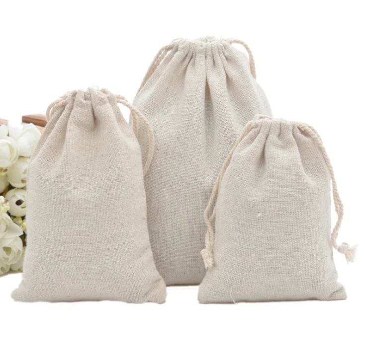 50pcs 7x9, 8x10, 9x12, 10x14, 13x18, 15x20, 17x23, 20x30cm Linen Natural Cotton Bags Drawstring Pouches