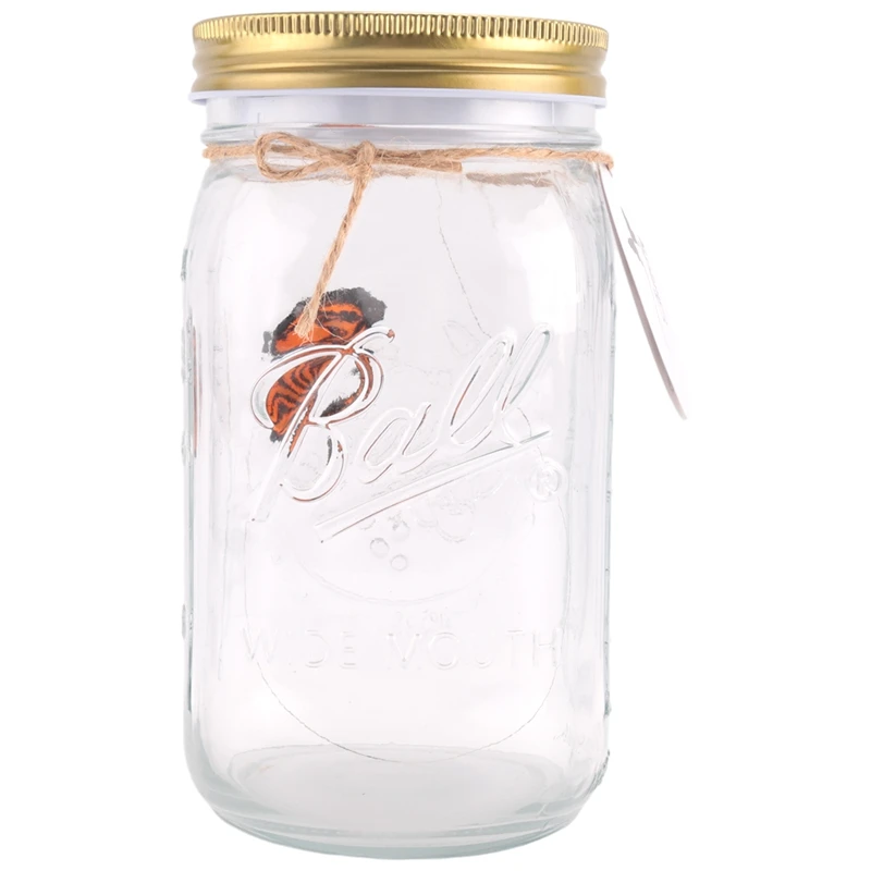 Simulation Butterfly Collection In A Jar, Butterfly Jar That Moves, LED Light Romantic Glass Animated Butterfly Orange Durable