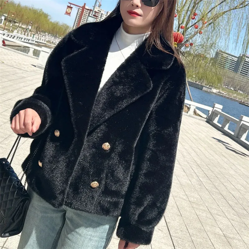 Fur One Coat Autumn Winter 2024 New Mink Fur Jacket Women Padded European High Quality Outerwear Fashion Short Overcoat Ladies