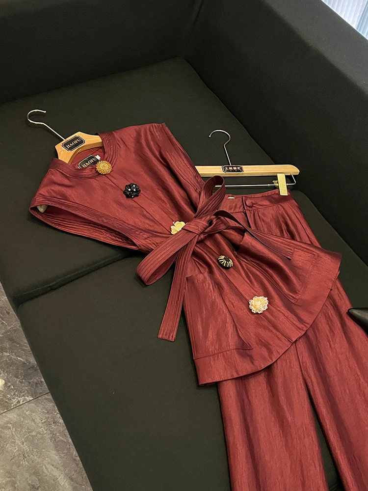 Ele Set a due pezzi da donna Autunno Inverno Faionable Pantaloni a gamba larga Gilet Abbigliamento da donna versatile di lusso U7